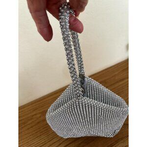 Women's Evening Clutch Rhinestone Zipper Bag for Prom Cocktail -A Large Silver